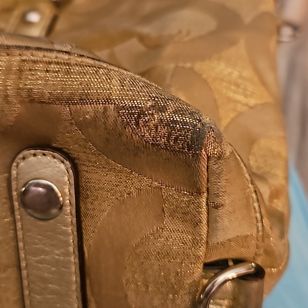 VTG COACH Y2k Gold Poppy Signature Logo Cloth Satchel Bag - Picture 14 of 16